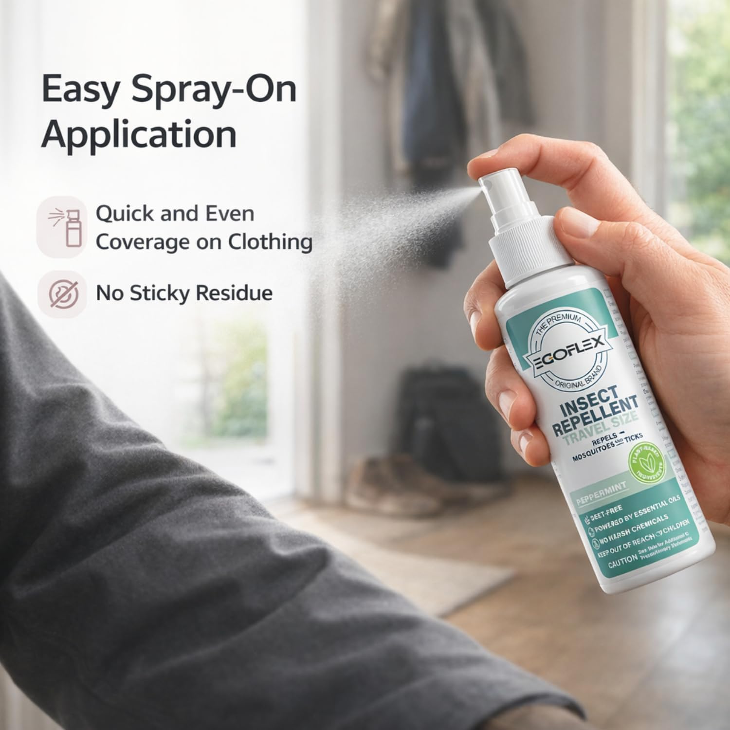 Skiennix Mosquito Repellent Spray - DEET-Free Travel Size Bug Spray | Natural Essential Oils, Peppermint Scent - 3 Fl Oz (3-Pack)