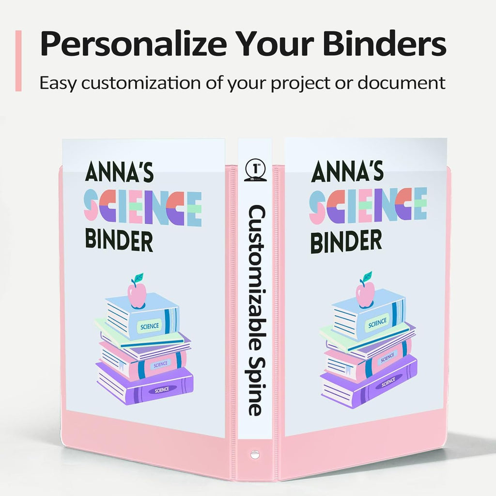 Sooez 1" Three Ring Binders - Extra Durable 6 Pack with Customizable Clear View Cover | Pastel Colors for 8.5 x 11 Papers