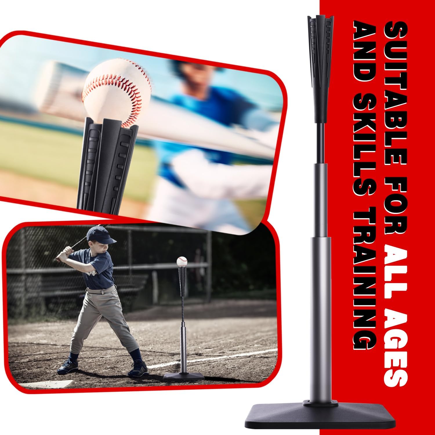 Skiennix 4-Prongs Ball Rest Batting Tee - Adjustable 23" to 44" for Baseball & Softball Hitting