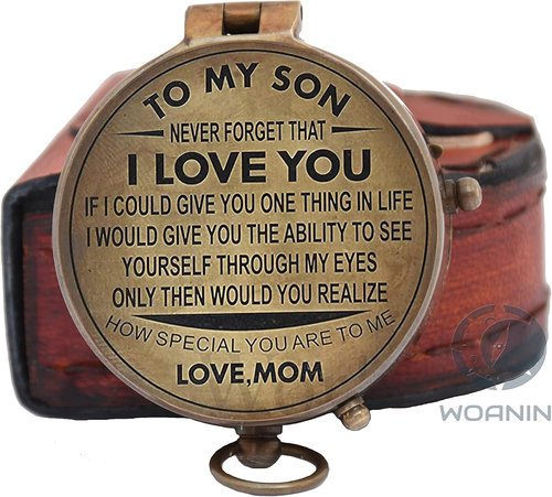Personalized Son Gifts Compass with Leather Case Mom to Son Gifts – to My Son Love Mom – Mother to Son Gifts - Son Graduation Gifts, Son Birthday Gifts, Son Wedding Gifts