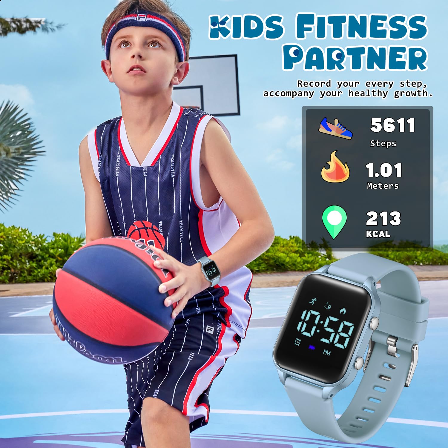 Timever Kids Digital Watches for Boys Girls, Sports Watch with Fitness Tracker, Pedometer, Alarm Clocks, Stopwatch, No App Needed Waterproof Kids Watch, Gift for Teens Student Girls Boys Ages 5-14