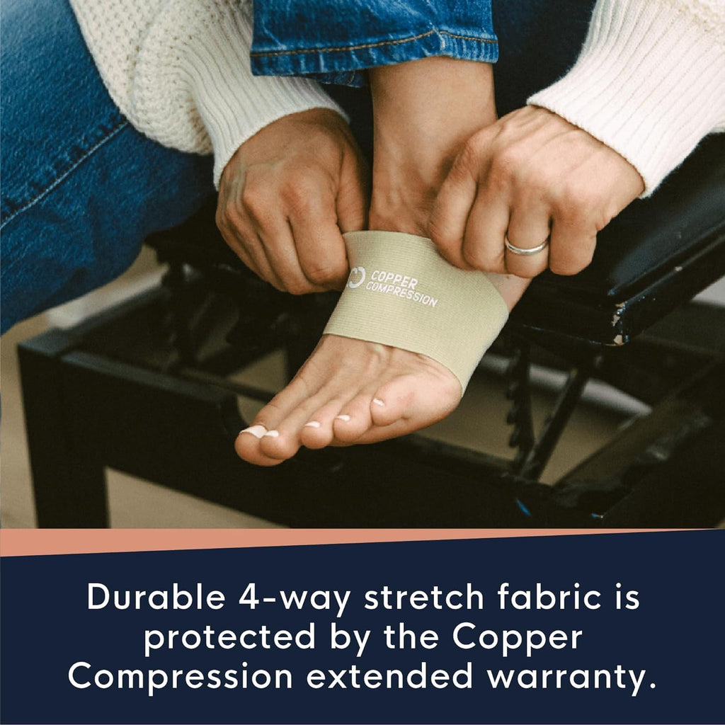 Copper Compression Arch Support Sleeves. Targeted Compression for Plantar Fasciitis Symptoms, Pain, Flat Feet & High Arches. Breathable Support for Men & Women - Nude