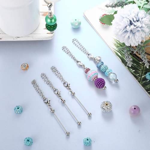 Sayglossy 48 Pcs Beadable Charm Accessories for Tumblers with Handle Cup Chains Wire for 30 40 oz Water Bottle Jewelry Making Blank Beaded DIY Gift (Silver)