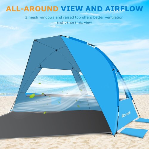 Gorich Portable Beach Tent - Lightweight UV Protection Sun Shelter for 3-7 People | Easy Setup & Windproof