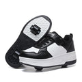 HSQ Roller Skate Shoes for Girls Boys Kids Detachable Wheeled 2 in 1 Skating Shoes with Wheels Fashion Sneaker Ages 5-8,8-12 Black White Size Big Kid 4
