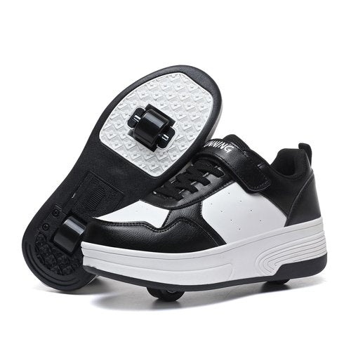 HSQ Roller Skate Shoes for Girls Boys Kids Detachable Wheeled 2 in 1 Skating Shoes with Wheels Fashion Sneaker Ages 5-8,8-12 Black White Size Big Kid 4