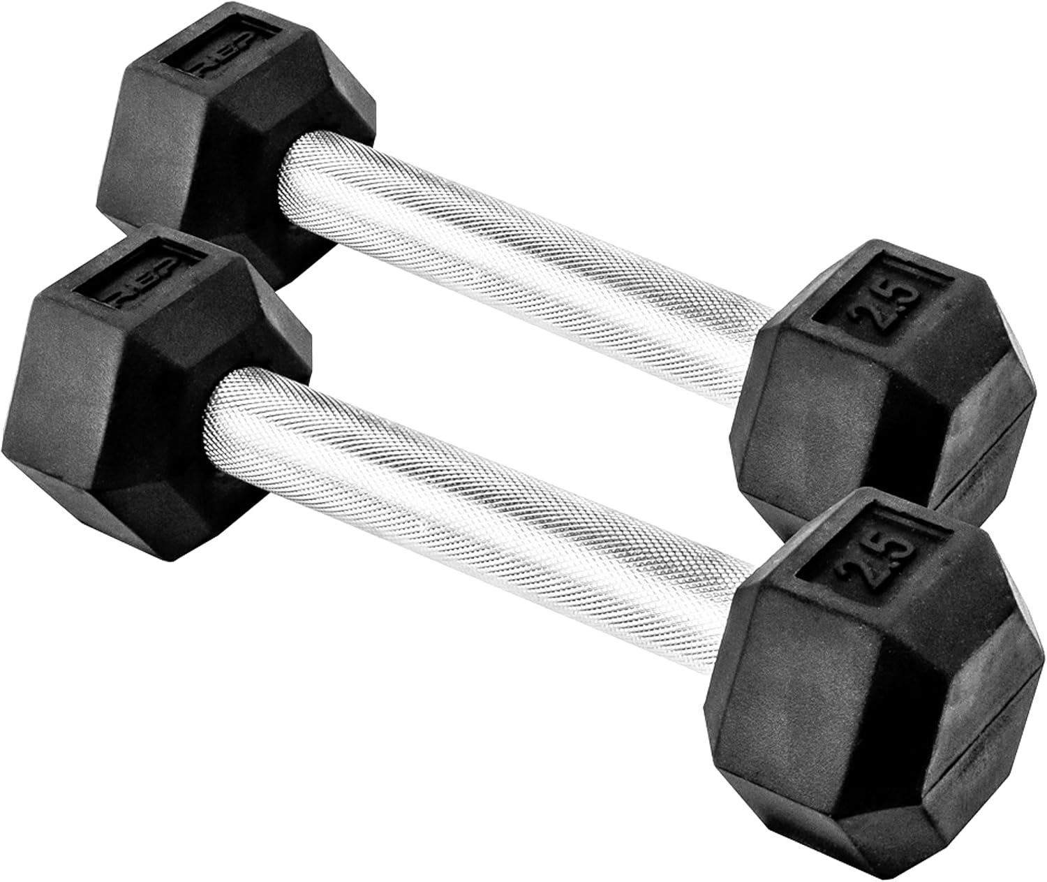 Rep Fitness Rubber Hex Dumbbells - Low Odor, Fully Knurled Handle | Singles (55LB+) & Pairs (5LB-50LB)