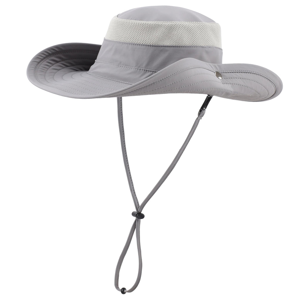 Connectyle UPF 50+ Fishing Sun Hat for Men Women Outdoor Adjustable Safari Sun Hats Summer Beach Cowboy Bucket Hat Light Grey