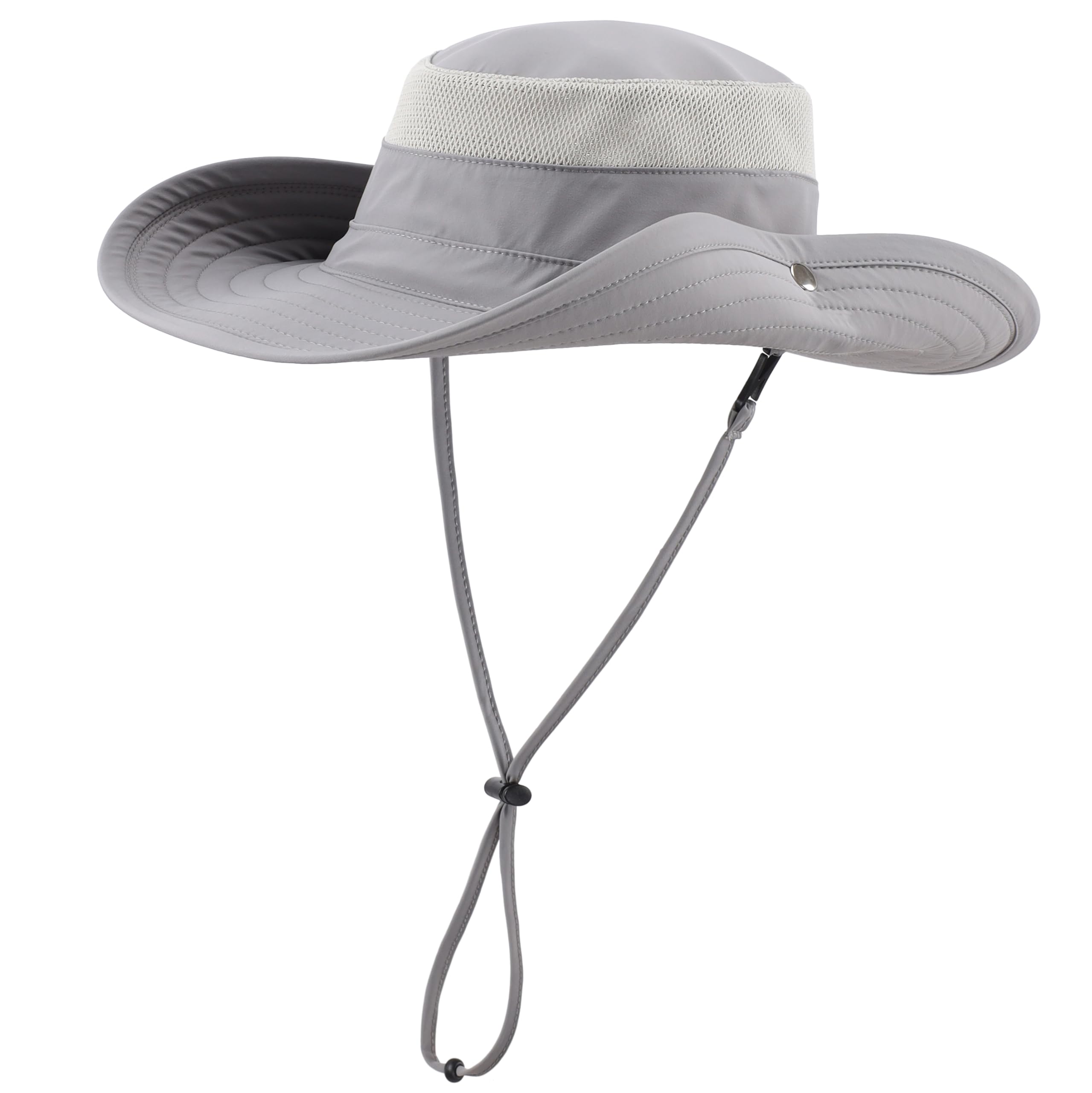 Connectyle UPF 50+ Fishing Sun Hat for Men Women Outdoor Adjustable Safari Sun Hats Summer Beach Cowboy Bucket Hat Light Grey