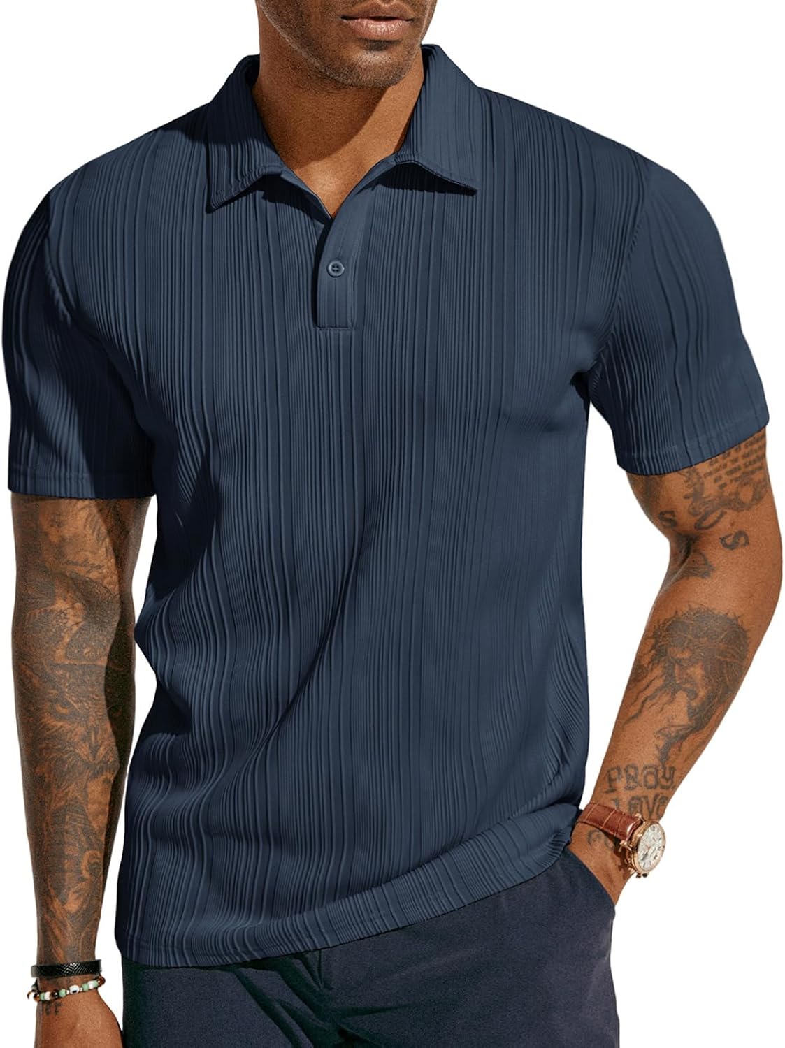 PJ Paul Jones Men's Textured Knit Polo Shirt - Regular Fit Stretchy Golf Top | Versatile Style