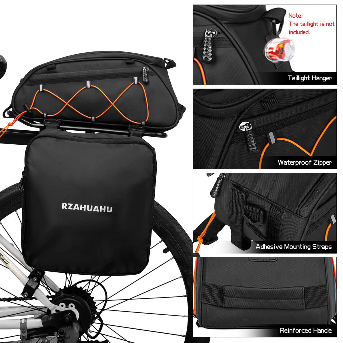 YIWENG Bicycle bag, 3-in-1 Bike Rack Bag Trunk Bag Waterproof Bicycle Rear Seat Bag Cooler Bag with 2 Side Hanging Bags Cycling Cargo Luggage Bag Pannier Shoulder Bag