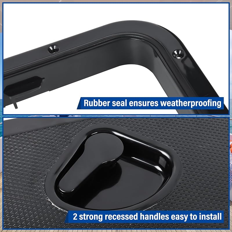 Marine Deck Access Hatch 23.9 x 9.5 in with 2 Recessed Handles – Black, 180° Hinge