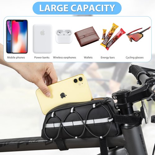 GMAK Top Tube Bike Bag, Bike/Bicycle Phone Front Frame Bags, Cycling Pouch, Bike Accessories Triangle Bag for Men Compatible with Phone Under 6.8'' (iPhone 16/15/14 Pro, Plus, Pro Max)