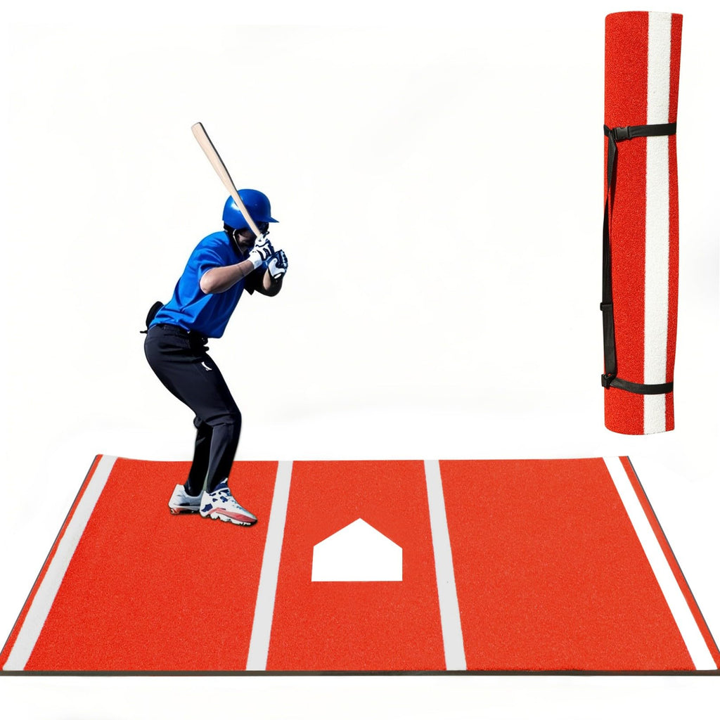 Qryovsa Thickened Baseball Hitting Mat 10ft x 5ft Home Plate Batters Box Turf Mat,0.4in Thick Waterproof Indoor/Outdoor Batting Cage Mat for Softball Pitching Mound, with Portable Carry Bag