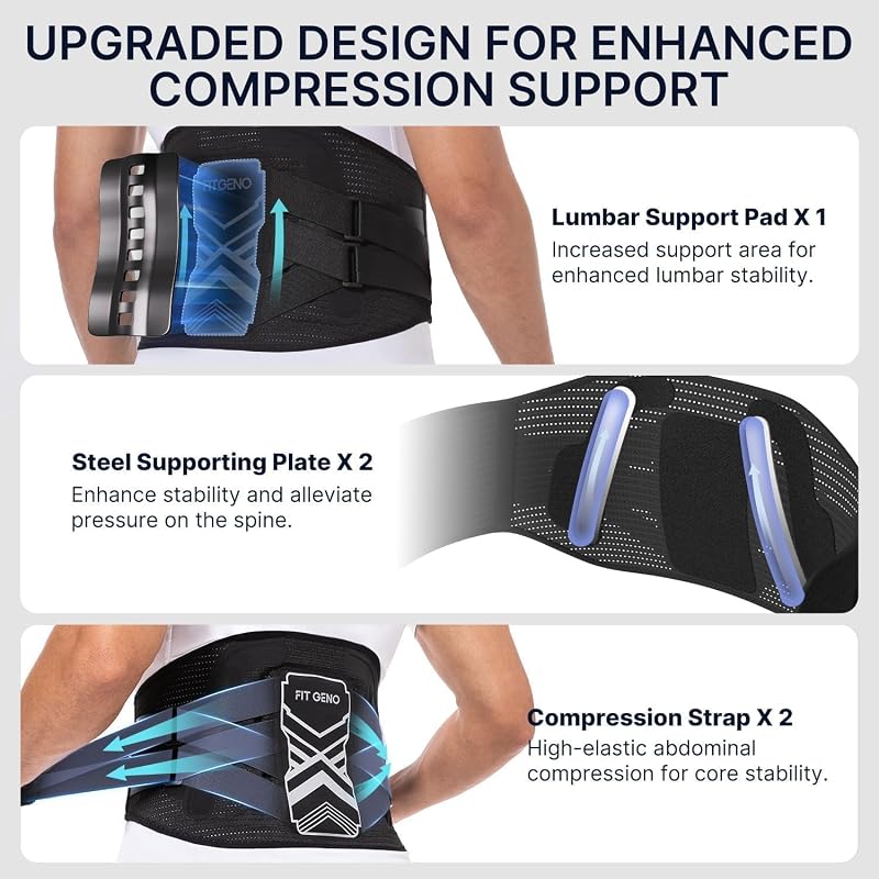 Lumbar Back Brace for Lower Back Pain - Adjustable Support for Men & Women, Black XL/L (Waist 38-46")