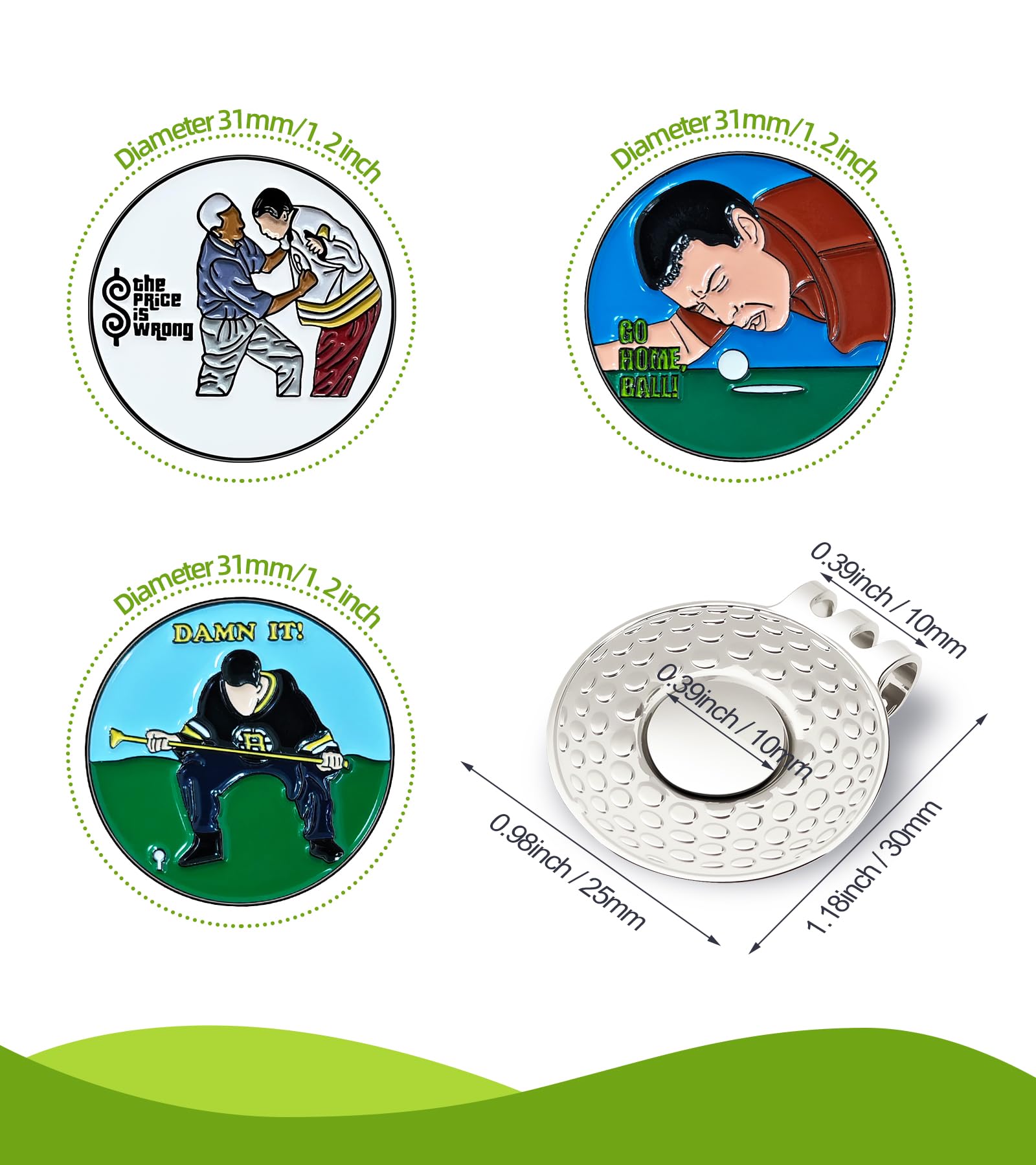 Ugotit Happy Gilmore Golf Ball Marker with Golf Ball Marker Hat Clip, Magnetic Golf Ball Marker for Putting, Ball Marker Hat Clip Golf Accessories, Women & Men’s Golf Gifts