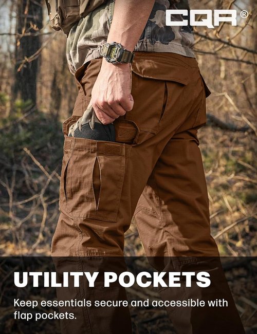 CQR Men's Tactical Pants, Water Resistant Ripstop Cargo Pants, Lightweight EDC Work Hiking Pants, Outdoor Apparel