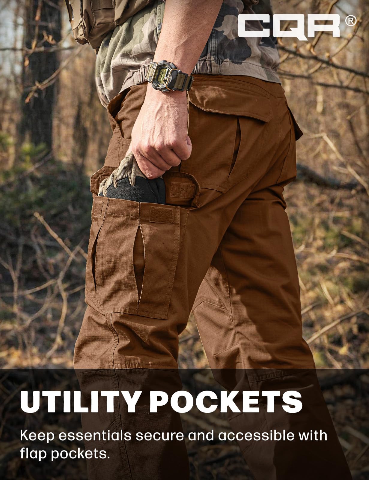 CQR Men's Tactical Pants, Water Resistant Ripstop Cargo Pants, Lightweight EDC Work Hiking Pants, Outdoor Apparel, Raider Copper Brown, 42W x 30L