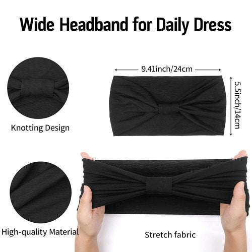 Huachi Headbands for Women - Non-Slip Thick Workout Headbands | Soft Large Knotted Turban Hair Wraps (Pack of 6)