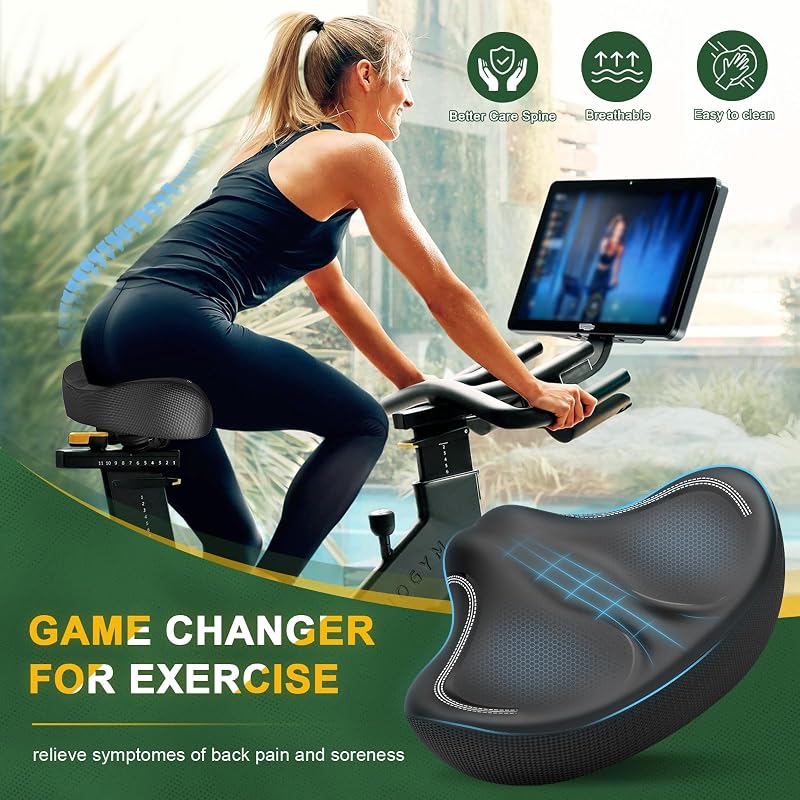 Noseless Oversized Bike Seat Cushion - Memory Foam Comfort 12x8.8x8.8in, Black