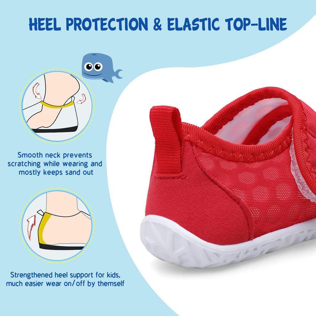 LeIsfIt Boys Girls Water Shoes Kids Aqua Socks Toddler Quick-Dry Swimming Shoes Non-Slip Summer Shoe for Beach Pool Surf, Red, 9 Toddler