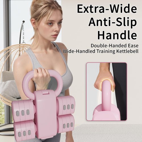 Flexella Adjustable Kettlebell Set, 4-in-1 Free Weight Kettlebell sets (5.5lbs 7.7lbs 9.9lbs 12.1lbs) for women, Hand Weight Dumbbell Set of 2 for Home Gym Fitness Training (Pink)