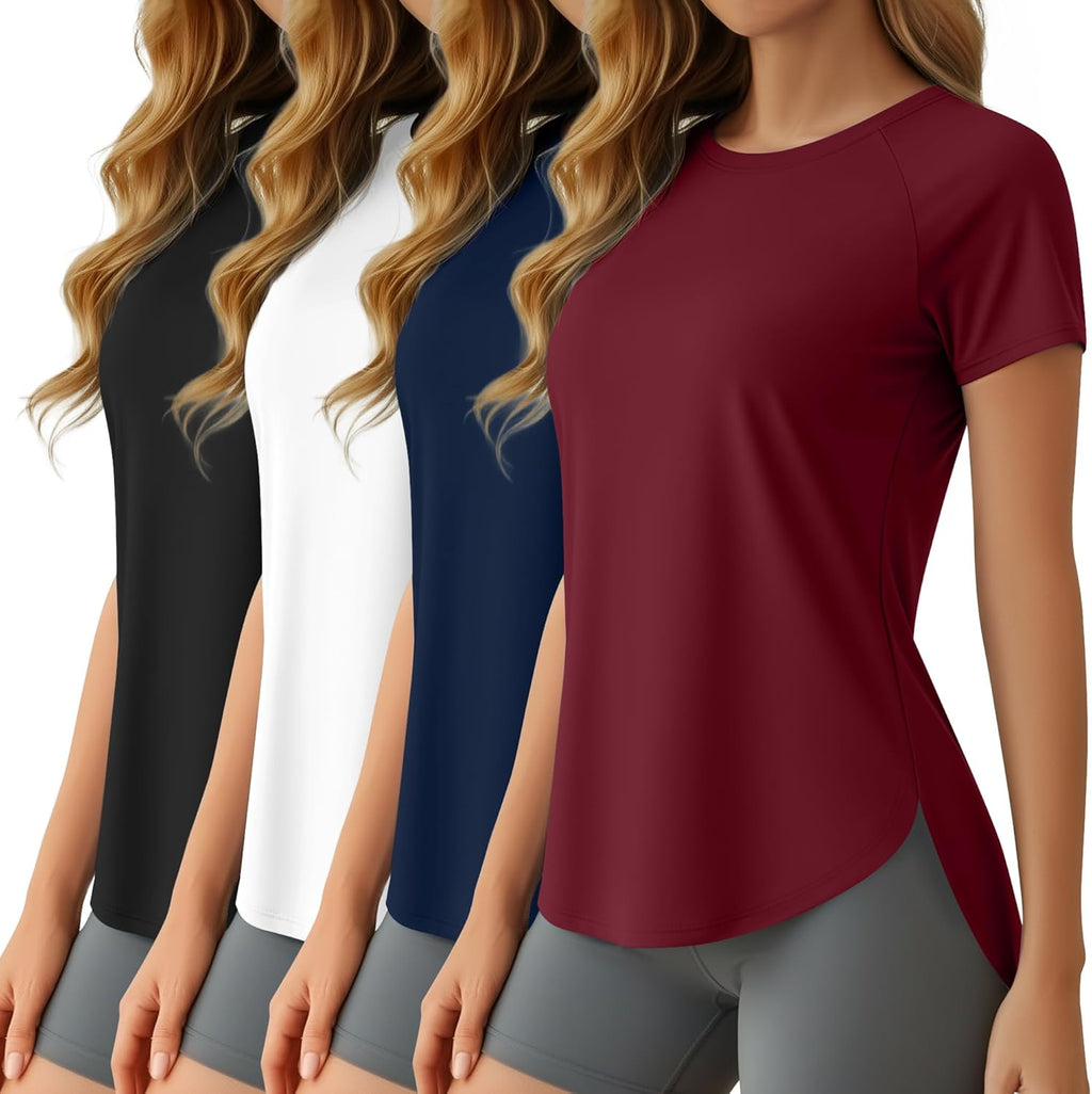 Oakgarden Women's Workout Tops - 4 Pack Short Sleeve Shirts with UV Protection & Quick Dry | Athletic Running Outfits