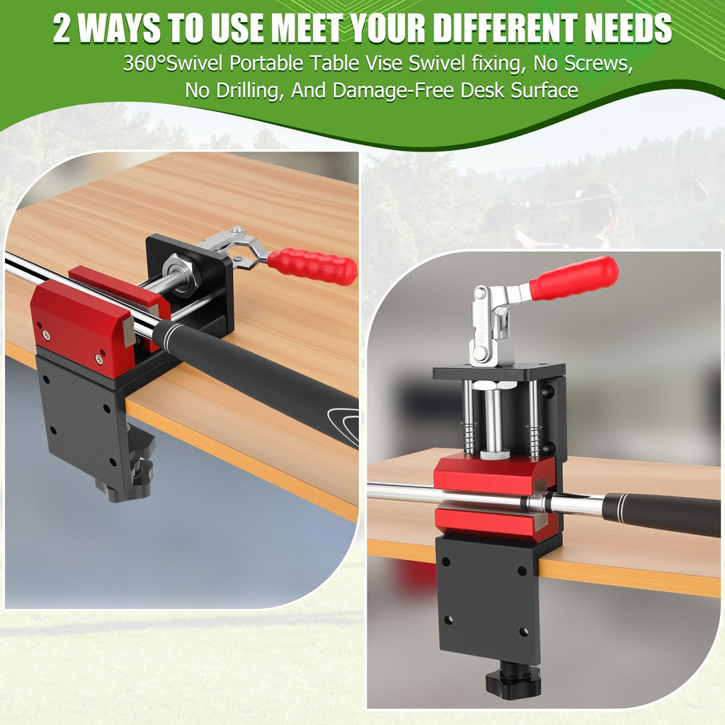 Poiyham Golf Club Regripping Kit, 2-in-1 No Drill Aluminum Golf Shaft Clamp, 360° Swivel Portable Table Vise, Golf Grip Kit for Regripping, Golf Repair Kit Removal Tool for Grip Replacement