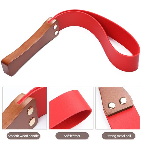 BARPOT Leather Paddle with Anti-Slip Wooden Handle, Riding Crops for Horses, 19'' Equestrianism Crops (Red)