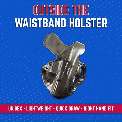 DeSantis Thumb Break Scabbard OWB Holster - Leather, Right Hand Draw, Compatible With GLOCK 19, 19 GEN 5, 19X 23, 32, 45 (With or Without Reflex Sights) - Black
