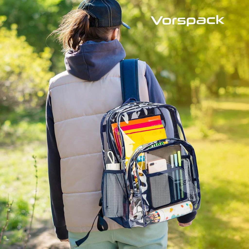 Vorspack Clear Backpack - Heavy Duty PVC with Reinforced Straps & Large Capacity | Navy Color