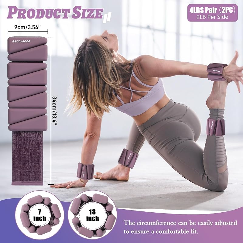 Ankle & Wrist Weights Set of 4 (2 lb Each) Adjustable for Exercise — BECOJADDE Deep Plum