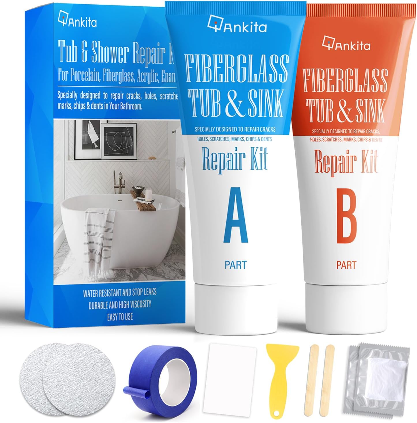 Regine Switzerland Tub Repair Kit - Fix Chips, Cracks & Scratches on Enamel, Fiberglass, Acrylic | White