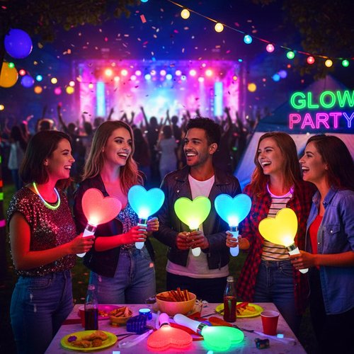 Lewtemi 2 Pcs 15 Color Concert Light Stick 9.8 Inch Heart Shaped Reusable 2 Lighting Modes Bright LED Multicolor Glow Flashing Light Sticks Hip Hop Fans Gift Glow in The Dark Party Favor Supplies