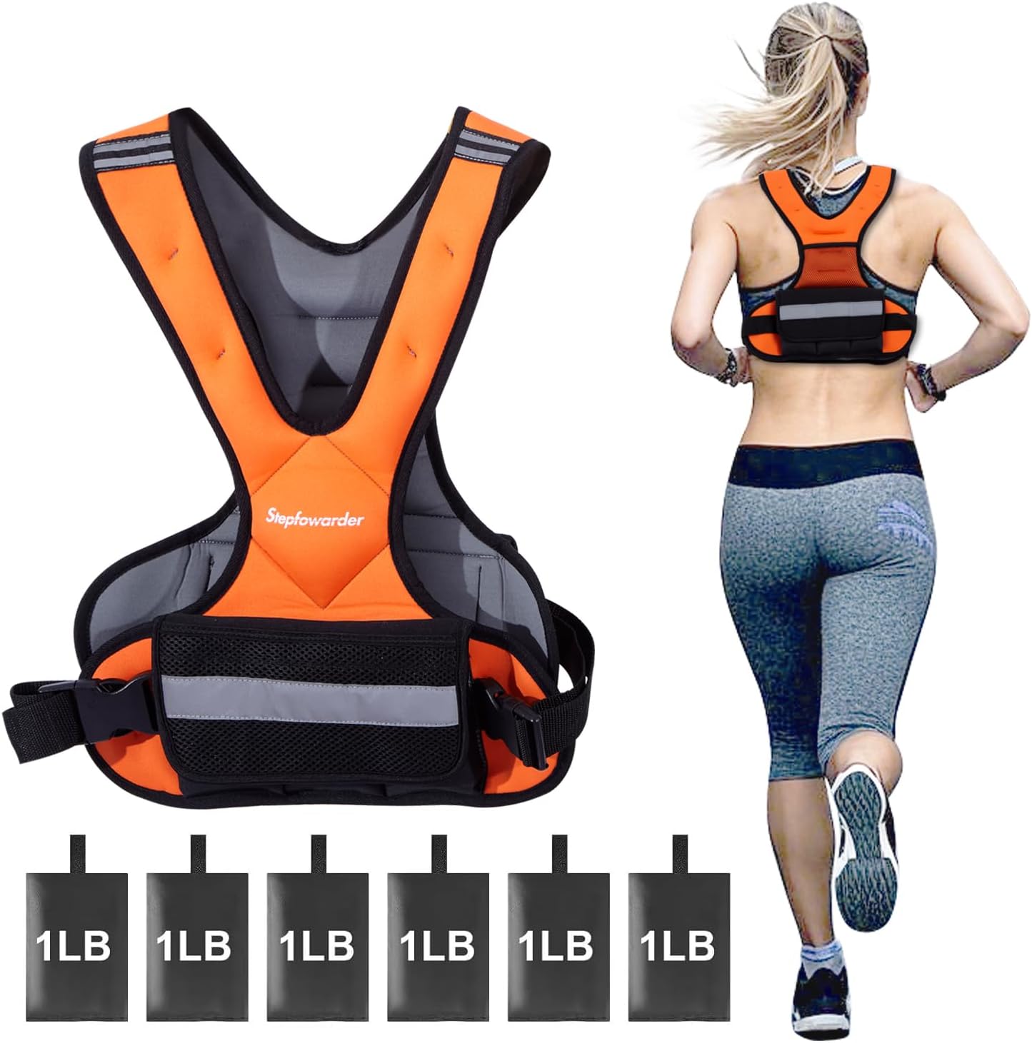 Skiennix Adjustable Weighted Vest - 6lbs/12lbs for Strength Training, Running & Workouts | Reflective Stripes