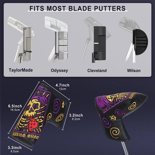Big Crazy Golf Headcovers, Blade Putter Cover with PU Leather, Waterproof Putter Cover Blade, Golf Head Covers, Magnetic Putter Cover Gift(Skull Putter)