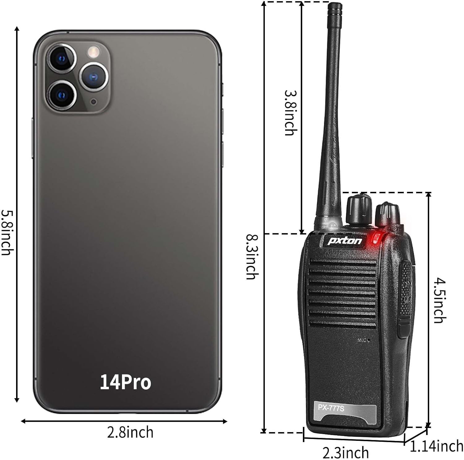Pxton 777S Rechargeable Walkie Talkies - Long Range Two-Way Radios with Earpieces & Li-ion Battery (2 Pack)