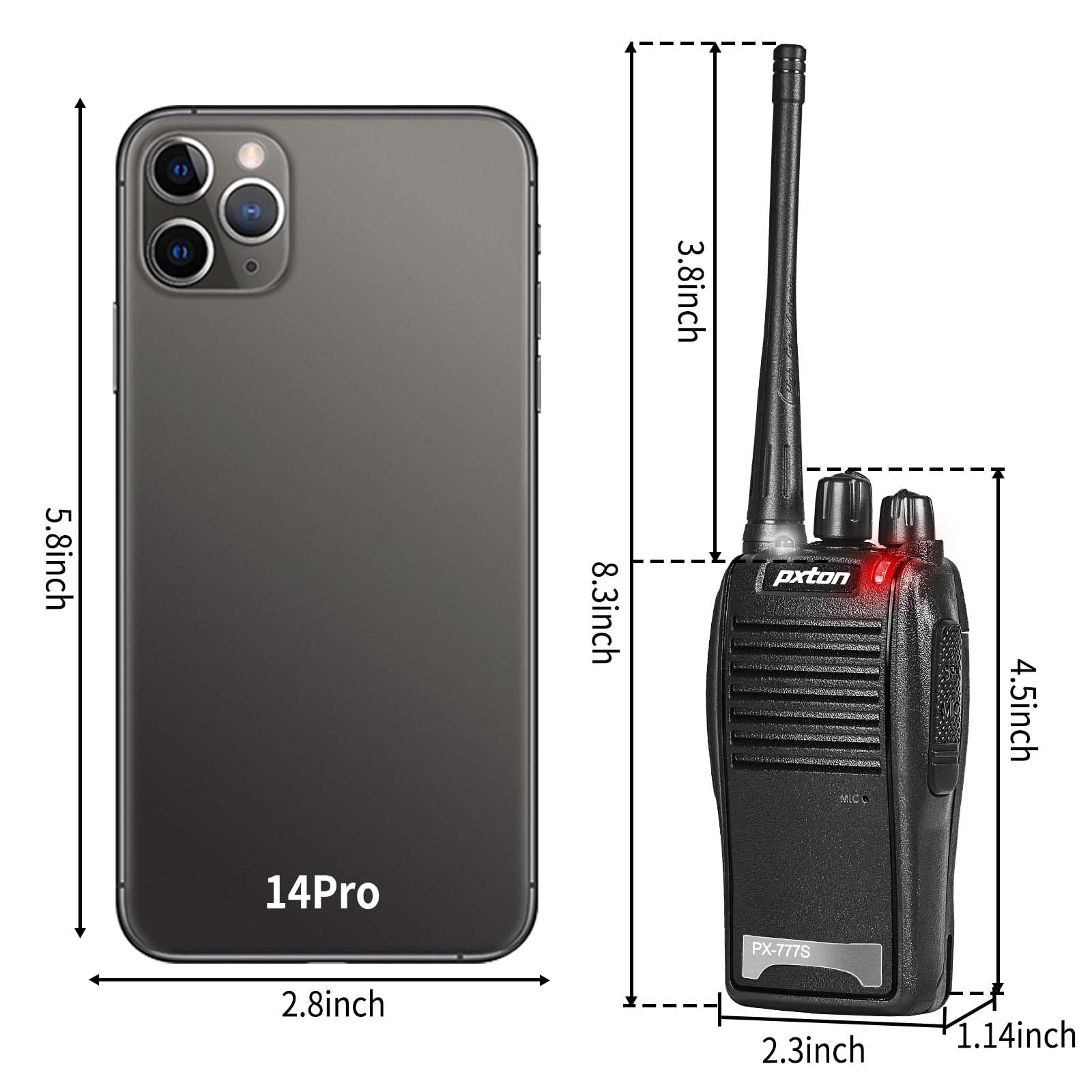 pxton 777S walkie talkies Long Range for Adults Rechargeable with Earpieces and Li-ion Battery,Two Way radios has VOX/TOT/Emergency Alarm/Battery Low Alert/Flashlight/Scan Function（4 Pack）
