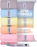 Trailoom Microfiber Workout Towels - Quick-Dry, Highly Absorbent & Odor-Free - Set of 5 Pastel Gym Towels for Yoga, Tennis, Running & More