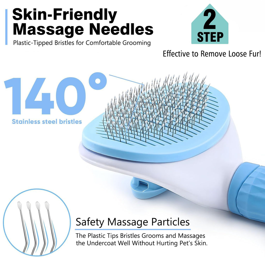 Skiennix Dog Grooming Brush Set - Double-Sided Shedding & Dematting Rake | Self-Cleaning Slicker Comb for All Coat Types