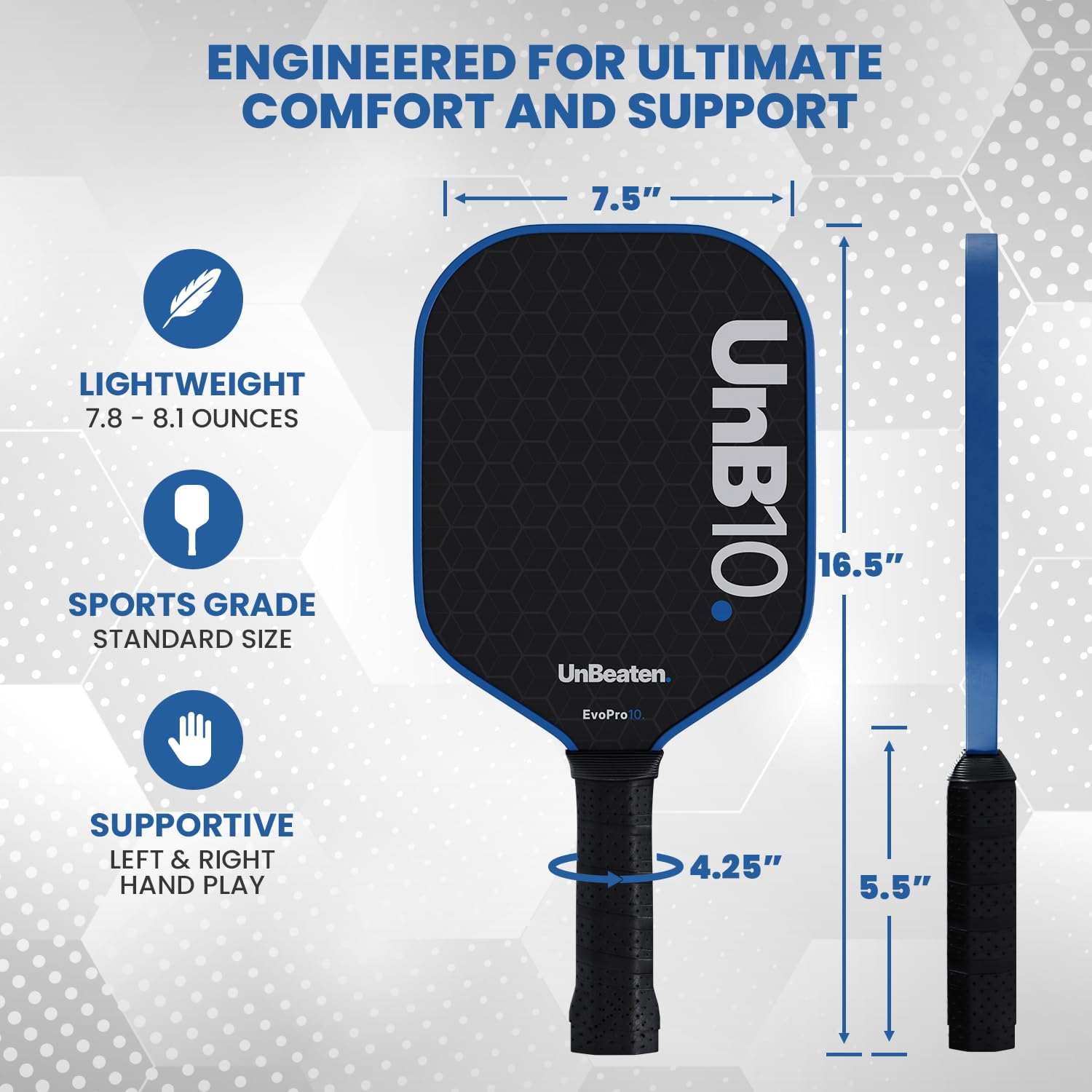 UNB10 Pickleball Paddles Set of 2, USAPA Approved Carbon Fiber Pickleball Paddles 16mm Set, Pickleball Paddle for Men and Women, Lightweight Pickleball Rackets Including 4 Pickle Balls & Bag