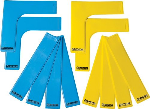 GAMMA Sports Court Training, Mini Court Lines, 12pk, Yellow/Blue, Court Line Markers, Pickleball, Tennis, Racquet Sports, Durable, Easy Setup, Portable Court
