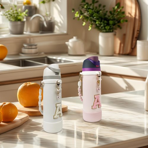 Silicone Boot Cute Monogram Set Compatible with Owala Water Bottle 24 oz - Perfect Letter Owala Accessories for Owala Tumbler, Owala Free Sip, Pink Owala, Black Owala, owala coffee tumbler (Pink, N)