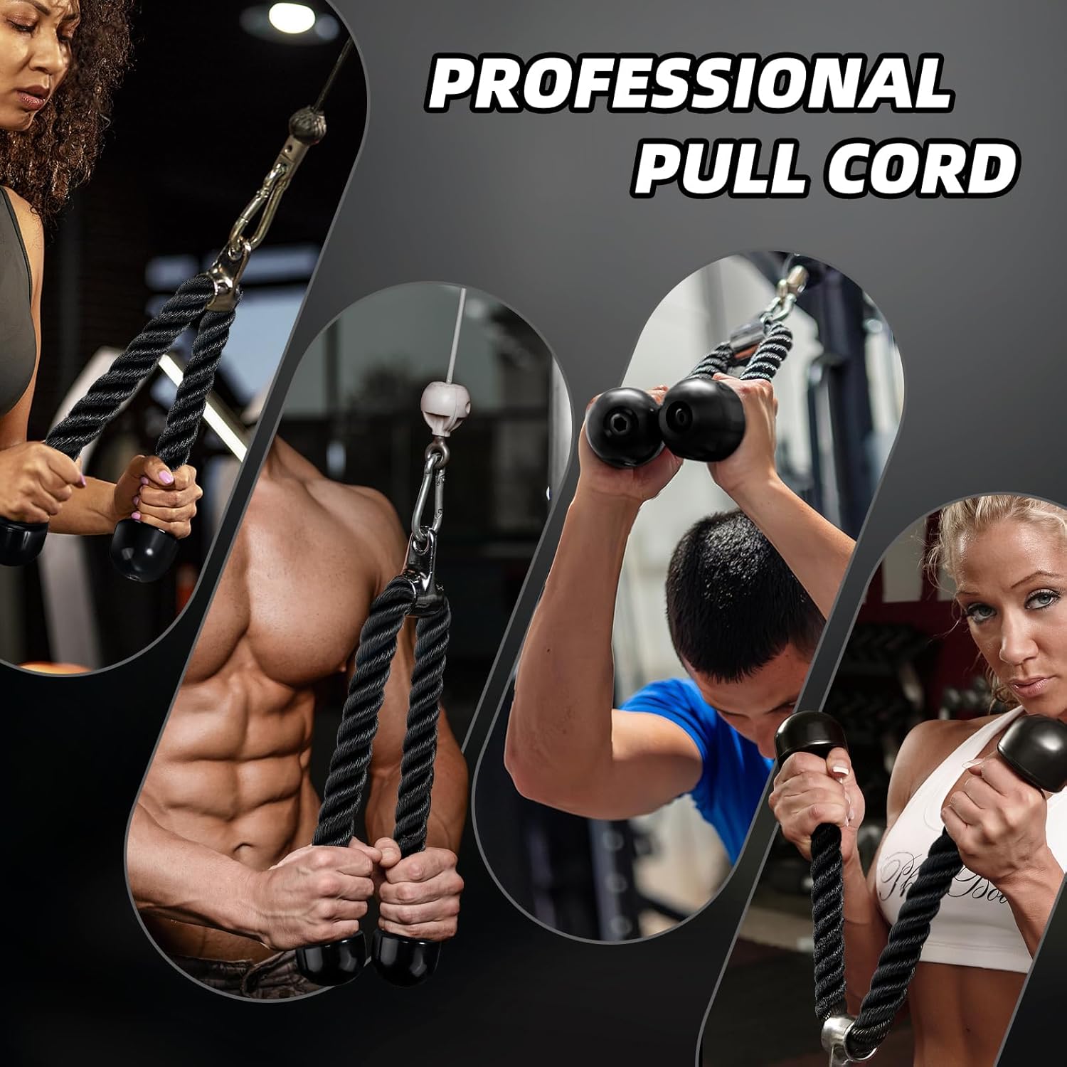 Tchrules Universal Tricep Rope - 27 Inch Heavy Duty Non-Slip Cable Attachment for Gym Workouts