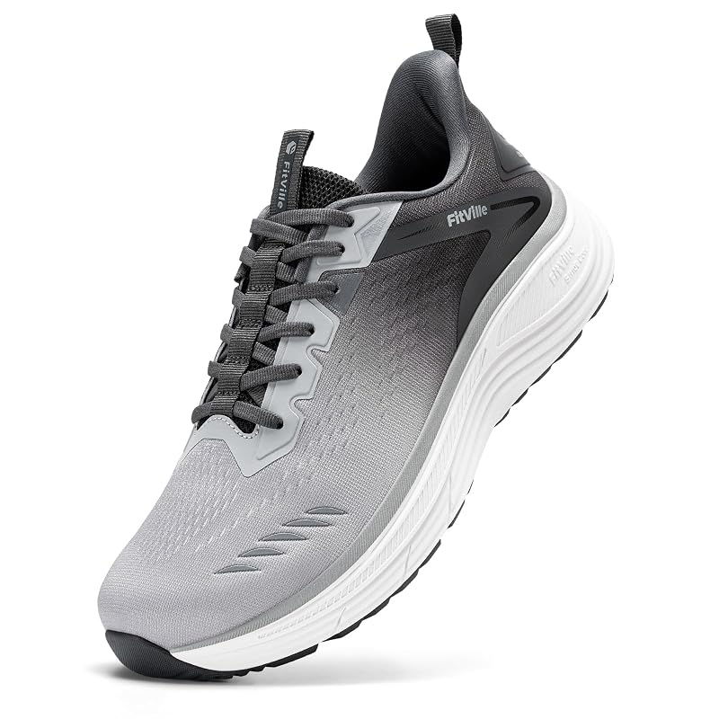 FitVille Extra Wide Men’s Shoes with Arch Support, Max Cushion 12.5 X-Wide Dark/Grey