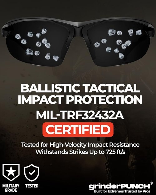 GrinderPUNCH Tactical Shooting Glasses - Military Grade Impact Resistance & 100% UV Protection | ANSI Z87 Certified