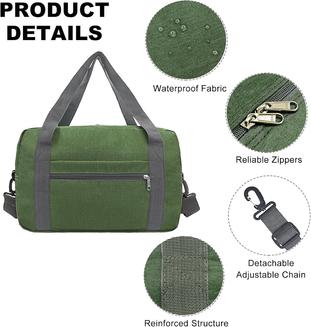 Skiennix 15-Inch Small Carry-On Bag - Foldable Travel Duffle for Airplanes | Underseat Gym Bag (20L, Green)