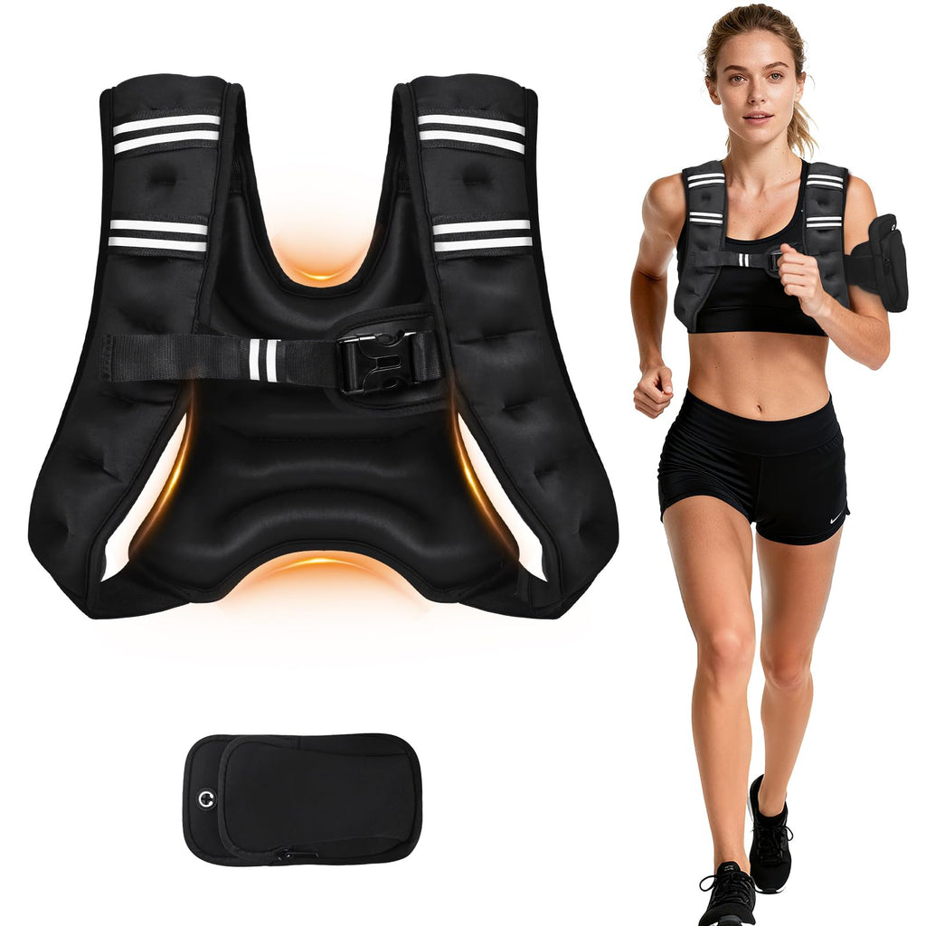 Weighted Vest for Women Men, 8lb/12lb/16lb/20lb Weighted Running Vest with Reflective Stripe, Detachable Phone Pouch for Workout, Walking, Strength Training, Weight Loss, Fitness, Jogging,12LB