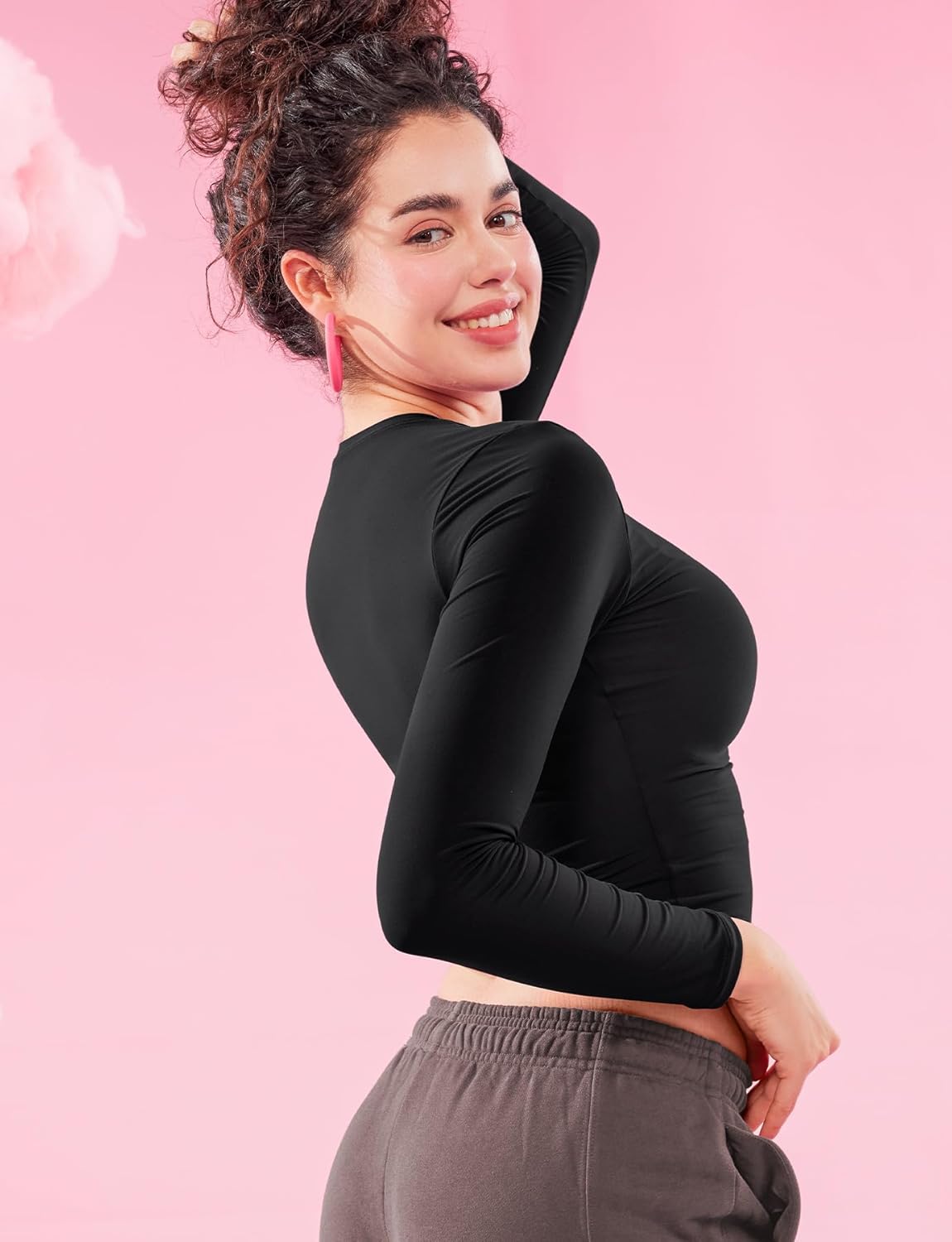YEOREO Long Sleeve Women's Shirt - Y2K Basic Tee with Double Lining & Crew Neck | Perfect for Workouts