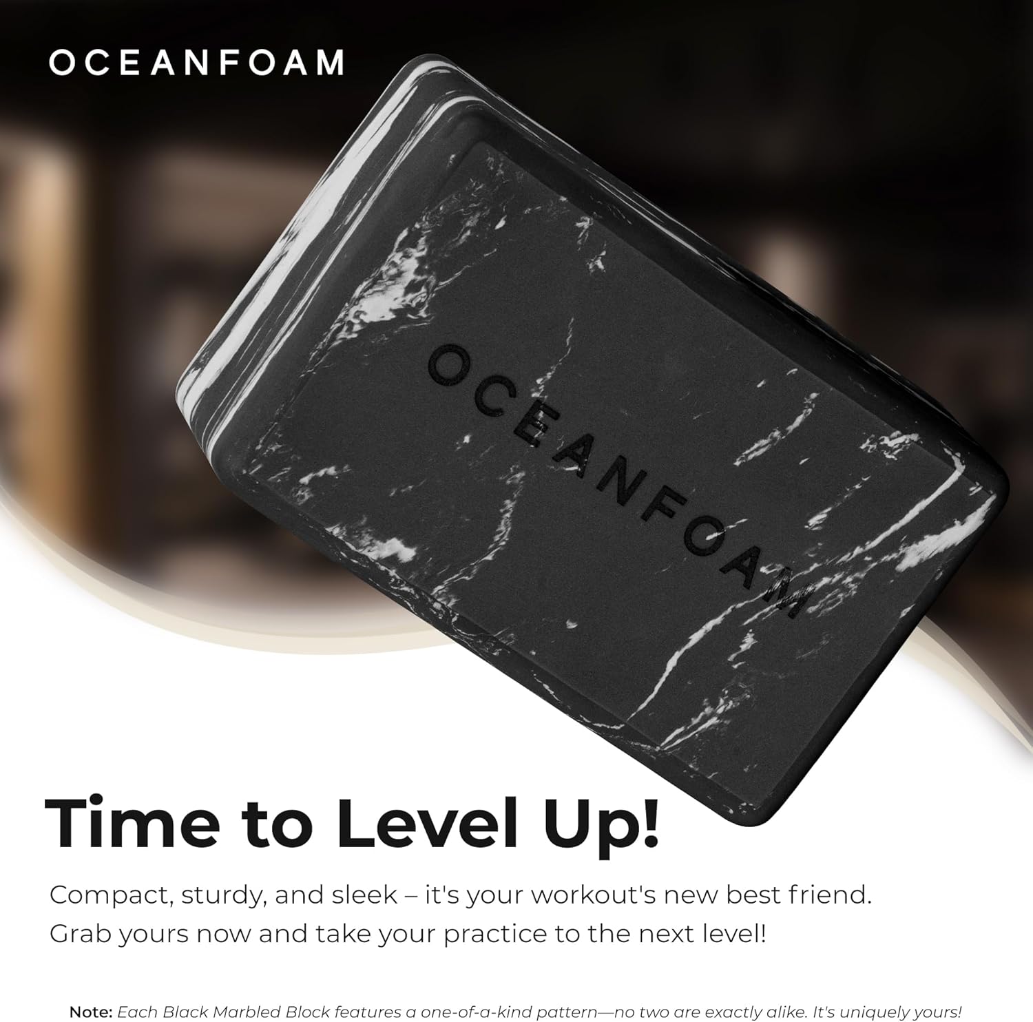 Oceanfoam Workout Block - High-Density Non-Slip Exercise Block for Yoga & Pilates | Lightweight Algae-Based EVA Foam, 9"x6"x4" (Black)